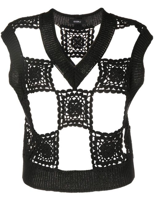 Crochet detail knitted vest - Black
