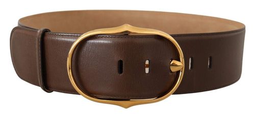 Dolce & Gabbana Brown Leather Gold Metal Oval Buckle Belt - 75 cm / 30 Inches