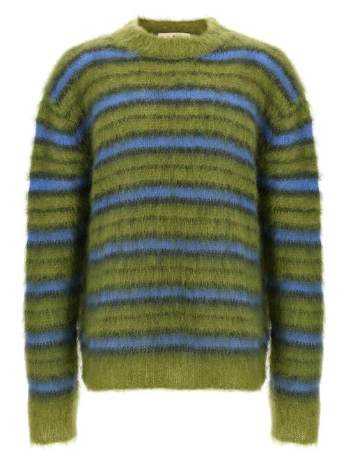 Striped Brushed Mohair Sweater — Green