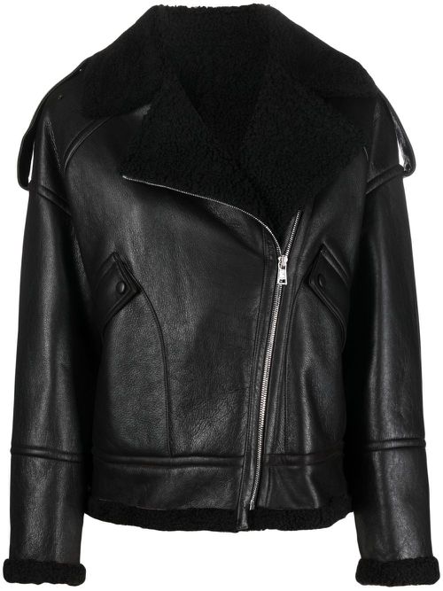 Cracked-effect biker jacket - Black