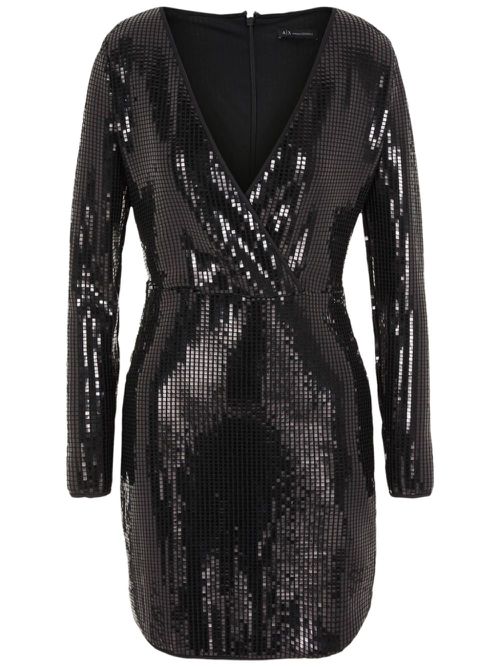 Sequin-embellished V-neck minidress - Black