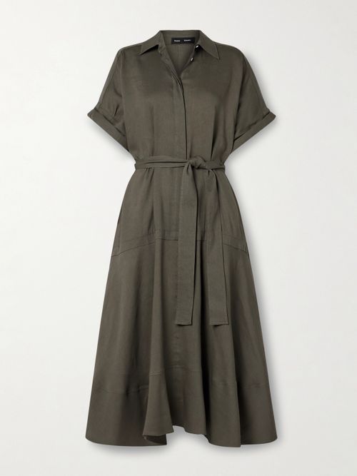 Scottie Belted Organic Linen-blend Midi Dress - Green