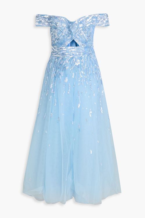 Off-the-shoulder embellished tulle gown - Blue - FR 44