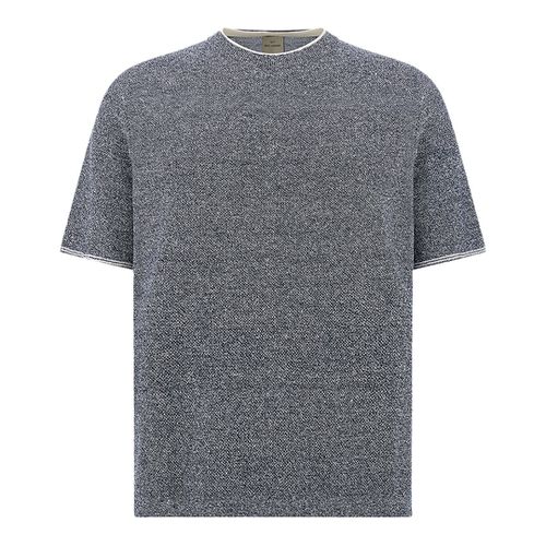 Urukai linen and cotton t-shirt with double collar, Man, Bright White-dress Blues