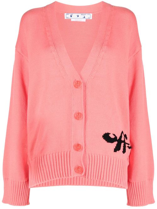 Logo-intarsia cotton-blend cardigan - Pink