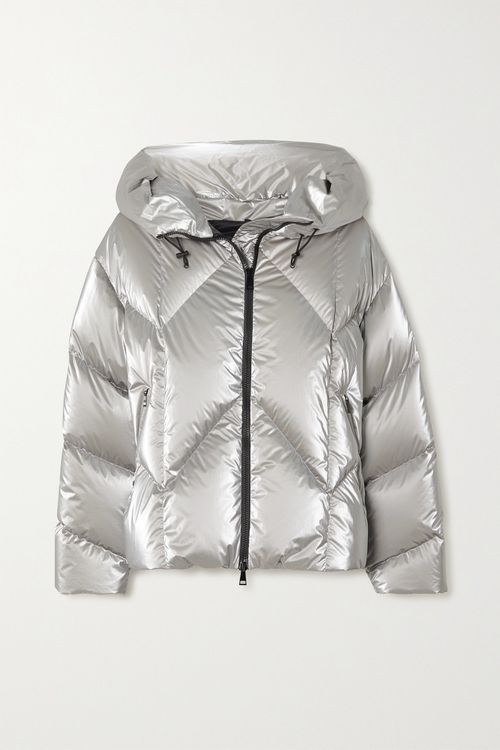 Frele Hooded Quilted Metallic Shell Down Jacket - Silver - 1