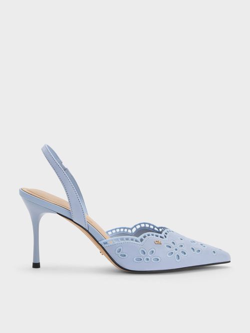 Charles & Keith - Leather Embroidered Pointed Slingback Pumps