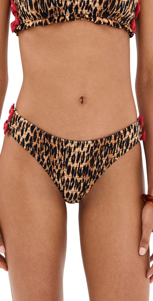 Shirred Bow Bikini Bottoms Brown