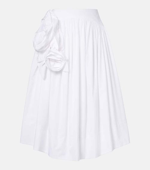 Floral-appliqué cotton poplin midi skirt