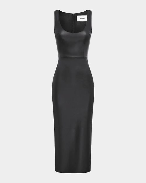 Scoop-Neck Leather Singlet Midi Dress
