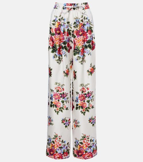 Floral silk wide-leg pants