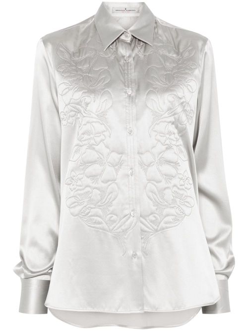 Floral-embroidered shirt - Grey
