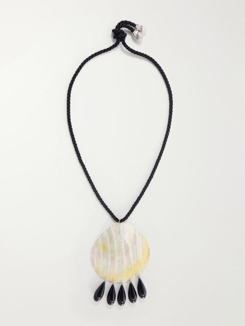 Iris Rhodium-plated, Shell, Resin And Cord Necklace - Black