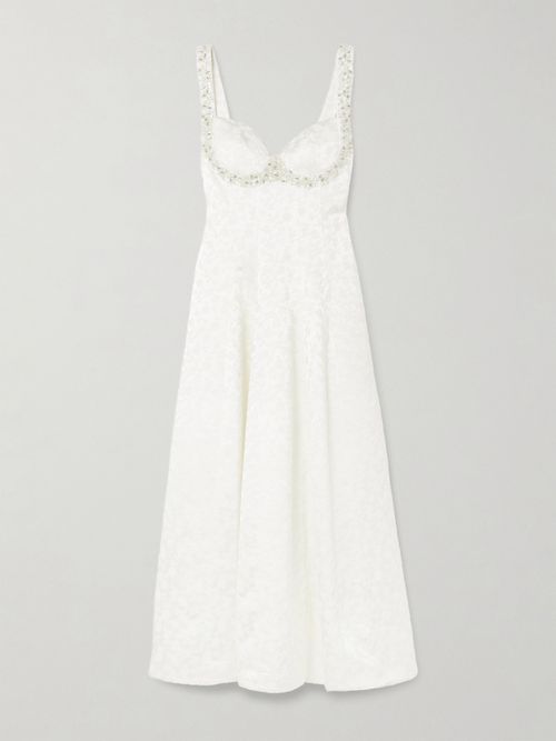 Charlotte Embellished Pleated Satin-jacquard Midi Dress - White