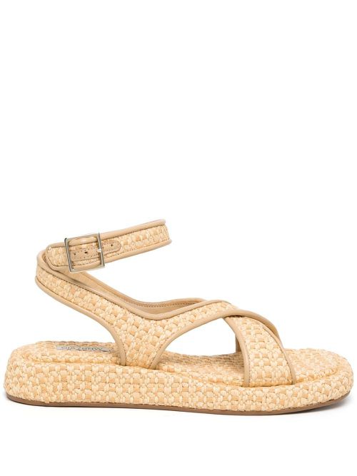 Raffia ankle-strap sandals - Brown
