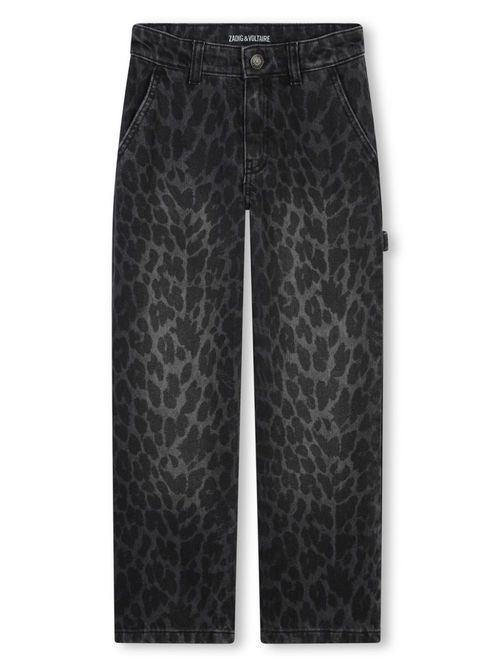 Leopard-print straight-leg jeans - Black