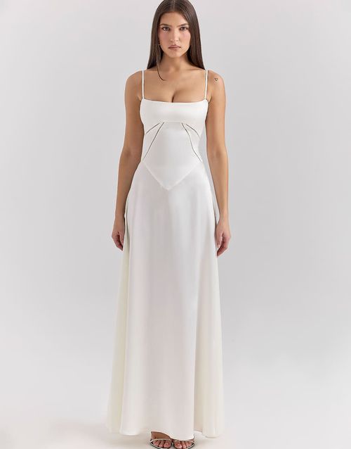 Anabella satin lace up maxi dress in ivory-White