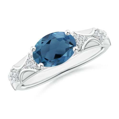 Angara 2.25 Carats Oval London Blue Topaz Vintage Style Ring with Diamond Accents in Platinum