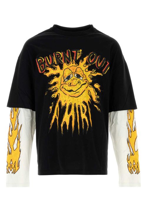 Burnt Out Lj Dbl Sleeve Tee Black Cotton T-shirt - Men