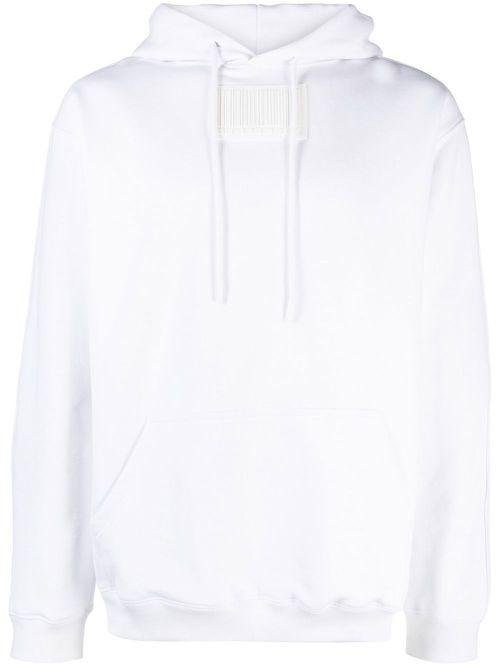 Barcode-patch drawstring hoodie - White