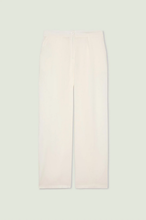 Wide trousers in ivory woman linen