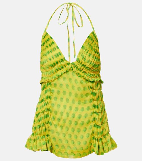 Polka-dot halterneck silk top