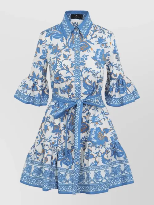 Etro - belted floral cotton midi dress shirt
