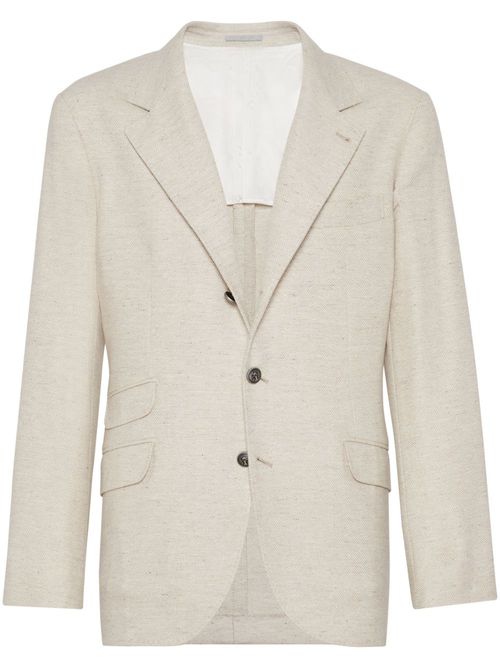 Single-breasted herringbone blazer - Neutrals