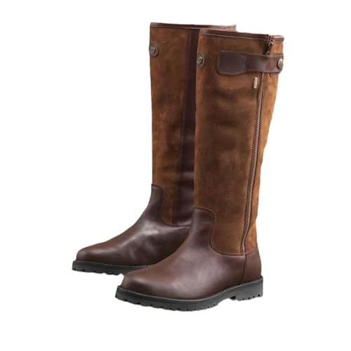 Santimon Men's Tall Riding Boots Knee-High Side-Zip Equestrian Motorcycle Boots Adjustable Strap Lug Sole Shoes Black