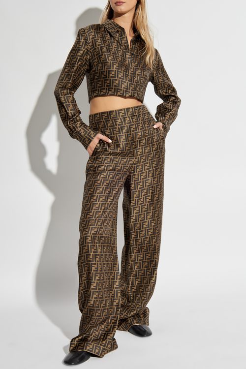 Silk Trousers With Monogram, Women's, Brown