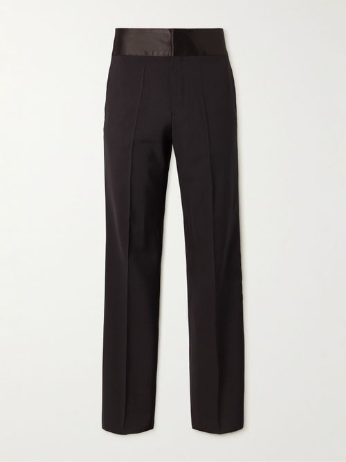Men - Straight-Leg Satin-Trimmed Wool Trousers