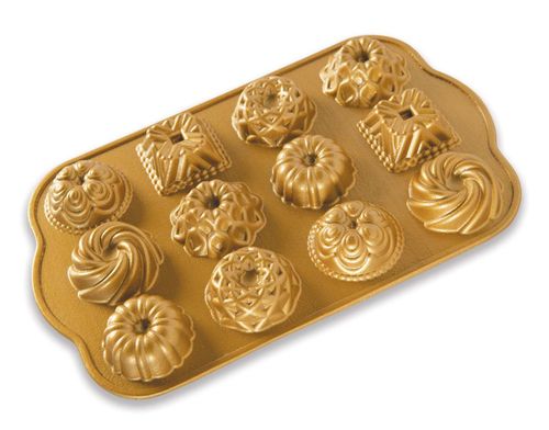 Cast Aluminum Bundt Charms Pan, 12 Cavity, Gold