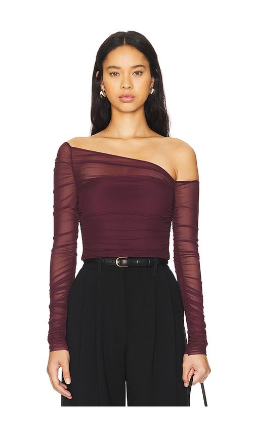 SER.O.YA Shauna Asymetric Mesh Top in Wine. -  XS also in L