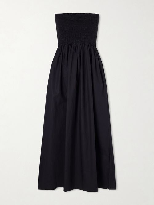 Jamie Strapless Shirred Cotton-poplin Midi Dress - Black