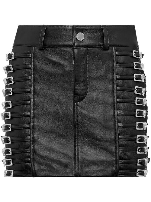 Crystal-embellished leather mini skirt - Black