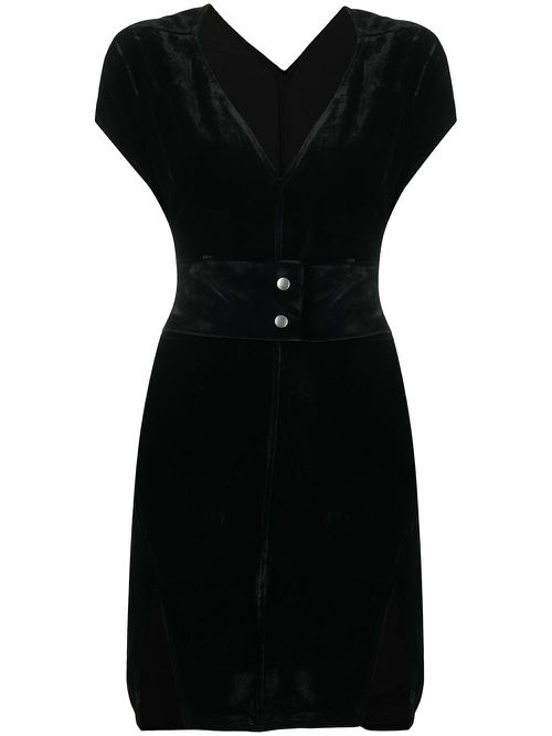 Velvet v-neck short dress - Black