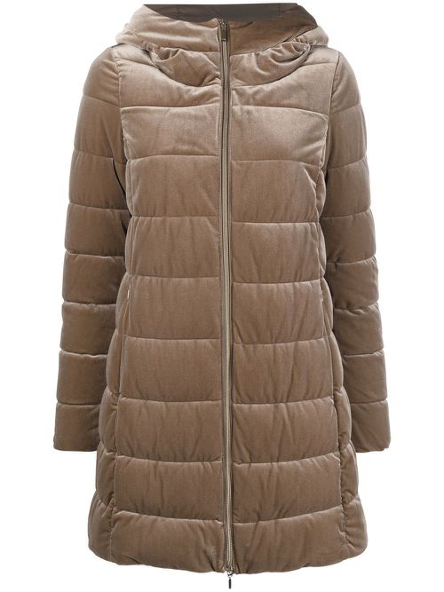 Velvet-effect padded jacket - Brown