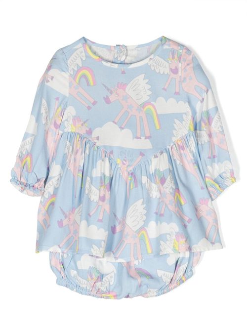 Graphic-print recycled viscose dress set - Blue