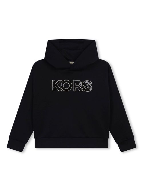 Sequinned-logo jersey hoodie - Black
