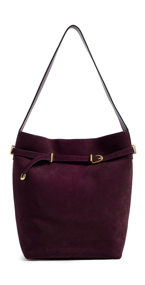 The Essential Belted Bucket Tote In Suede Dark Burgundy One Size