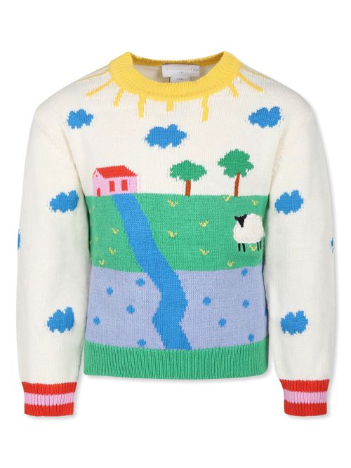 Patterned-intarsia knit jumper - White