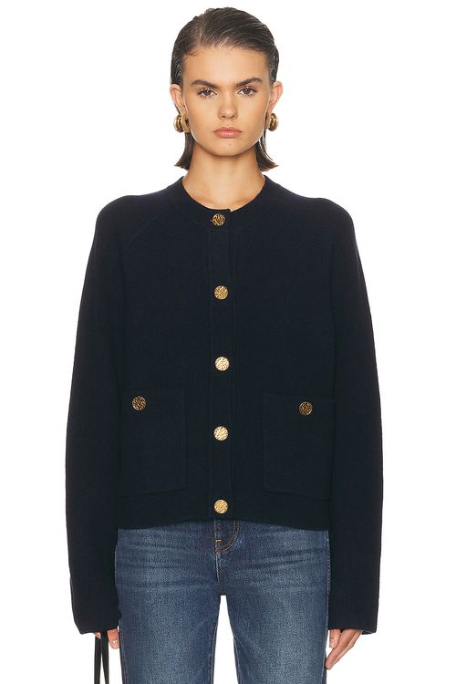 Toteme Hammered Button Cardigan in Navy - Navy. XS also in S
