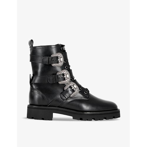 Womens Black Buckle-embellished Leather Ankle Boots