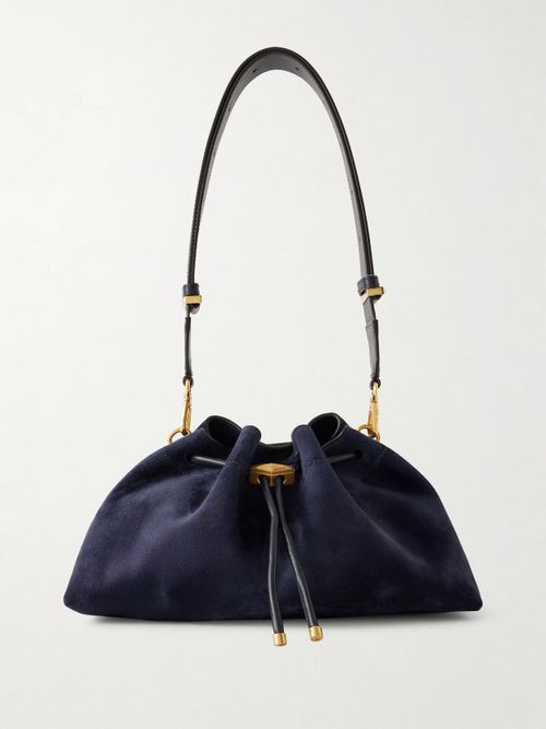 Cinch Medium Leather-trimmed Suede Shoulder Bag - Blue
