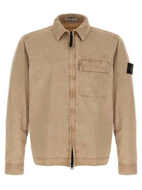 Garment-Dyed Cotton Canvas Overshirt — Beige