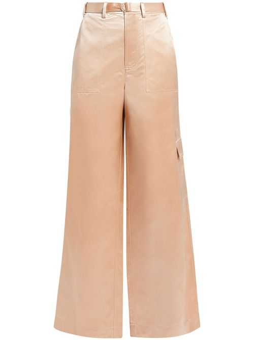 Belted satin-finish palazzo pants - Neutrals