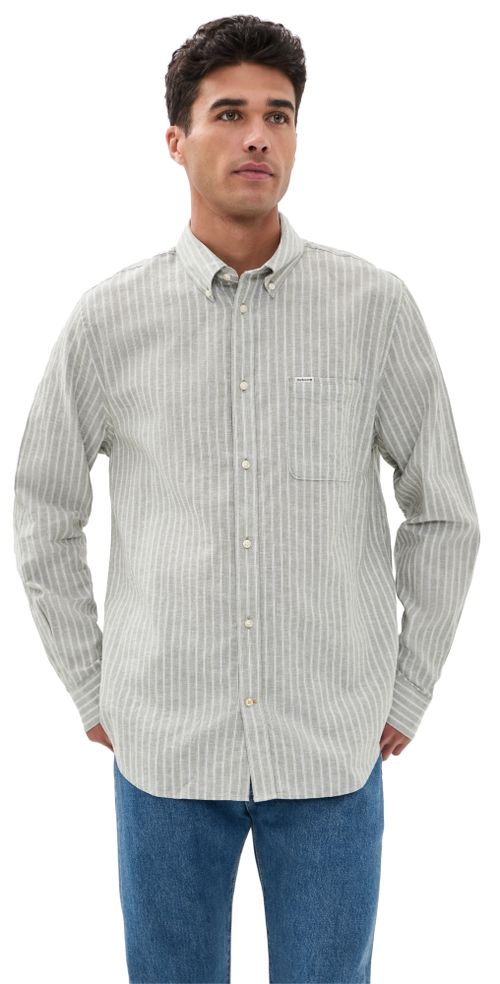 Nelson Stripe Long Sleeve Tailored Shirt Bleached Olive