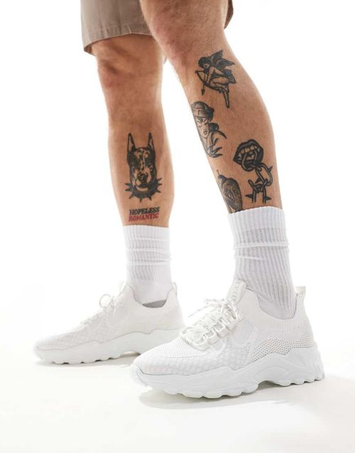 ASOS DESIGN knit lace up sneakers in white