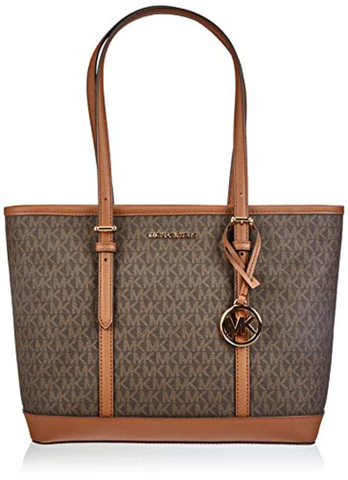 Michael Kors Jet Set Small Zip Top Shoulder Tote Handbag Brown Signature