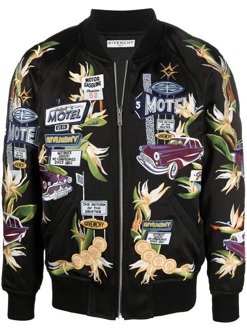 Motel-embroidered bomber jacket - Black